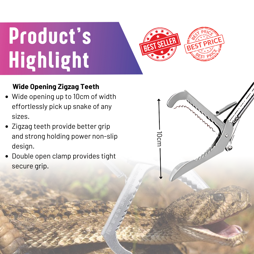 1.2M/1.5M Zigzag Wide Jaw Stainless Steel Snake Catcher and Tong Clamp ...