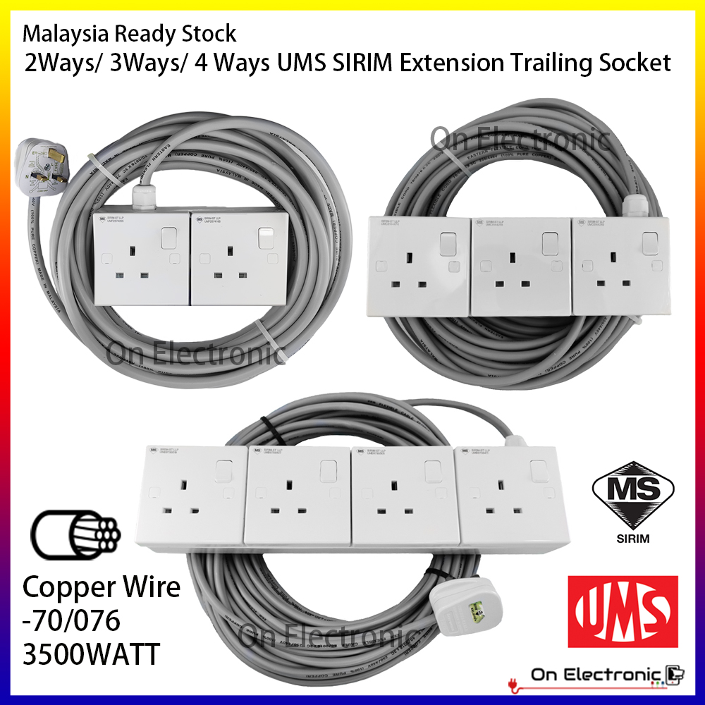 2Ways/ 3Ways/ 4 Ways UMS SIRIM Extension Trailing Socket 3M /6M /10M ...