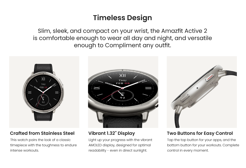 Amazfit Active 2 Round Smart Watch 44mm, GPS Maps with Direction ...