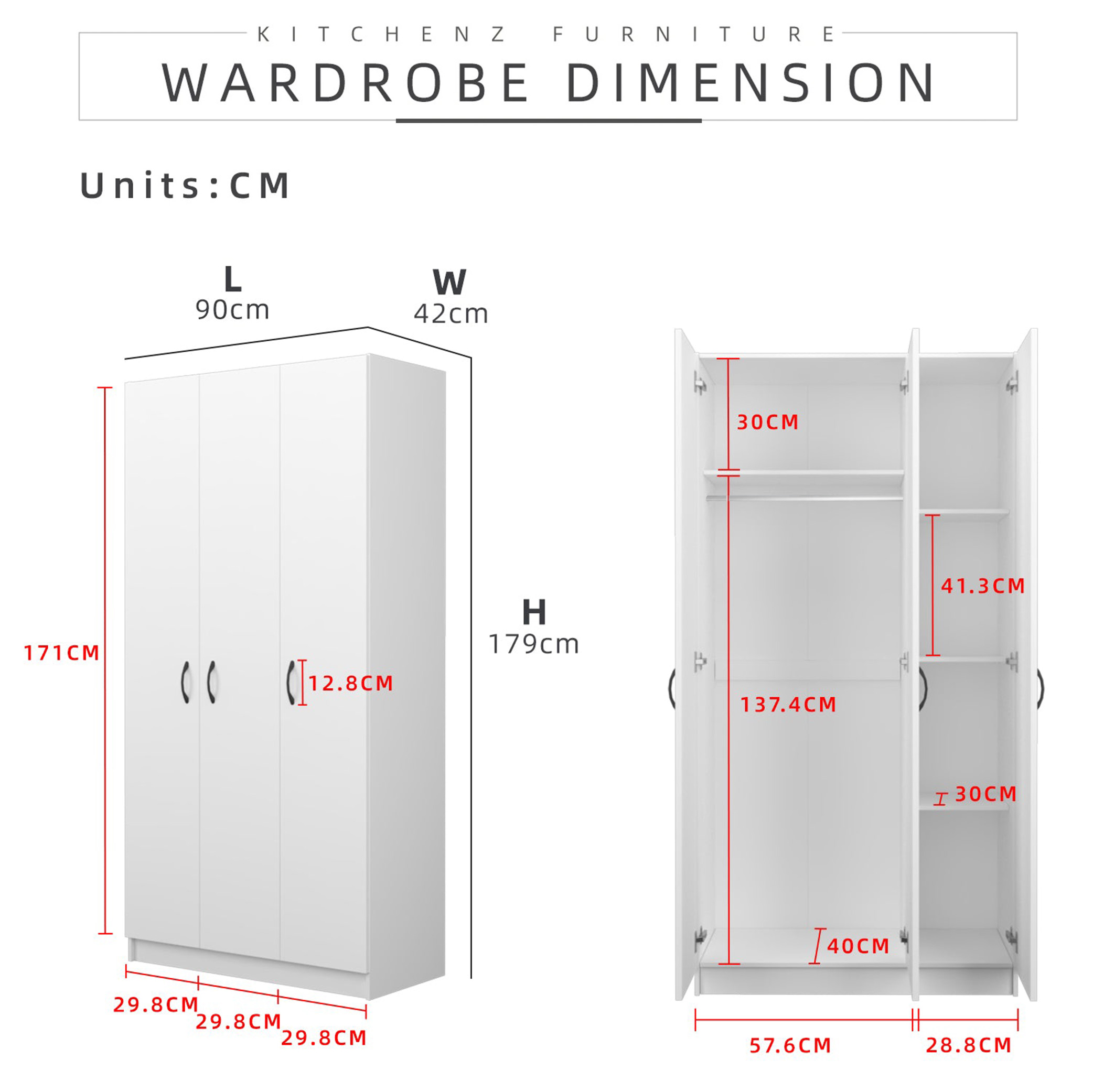 Premium 6ft x 4ft Wooden Almari Spacious & Beautifully Designed Storage Cupboard Red & White