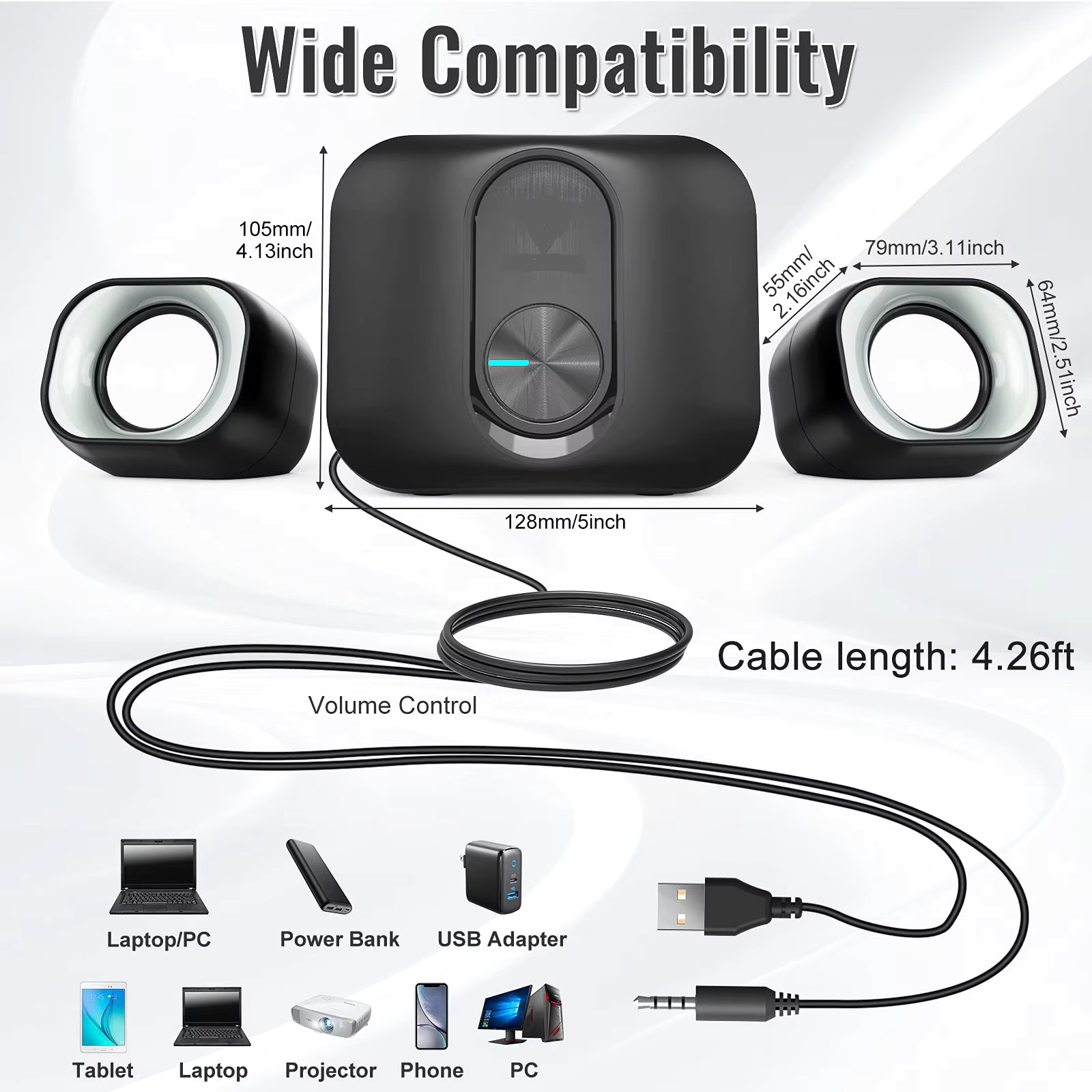 HP 2.1 Clear Full Bass Multimedia Speaker Computer Laptop TV Phone usb ...