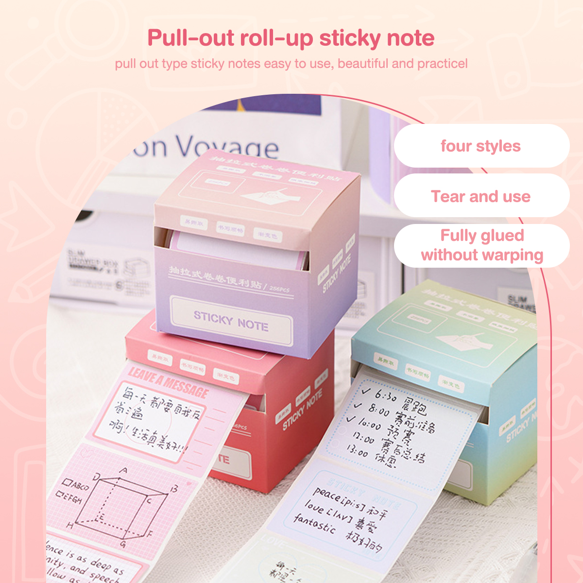 256Pcs Creative Gradient Color Sticky Notes Pull-out Tearable Message ...