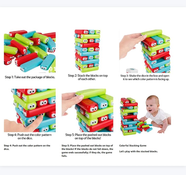 Kids Colorful Stacking Block Tower Toys Plastic Building Blocks Party ...