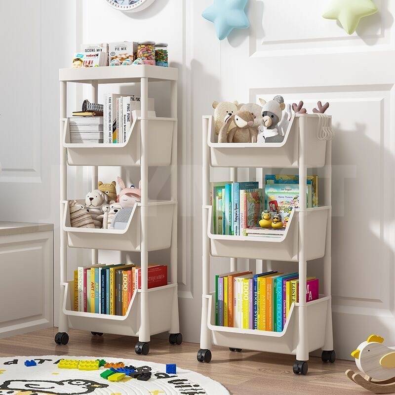 JOYNEST 3/4/5 Tier Movable Book Shelf Rack With Wheels Multi-Layer Book ...