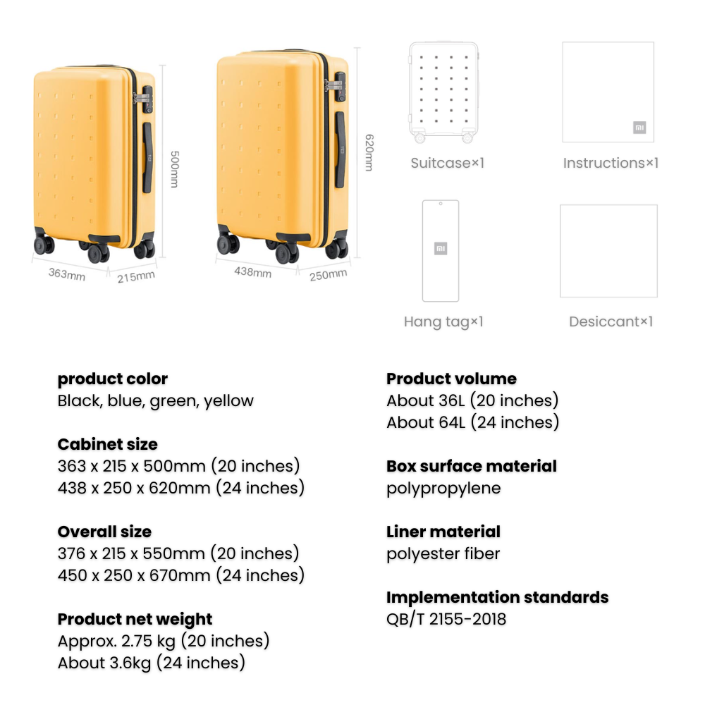 Xiaomi Mi Youth Version Suitcase 20inch | 24inch TSA Lock Spinner Wheel ...