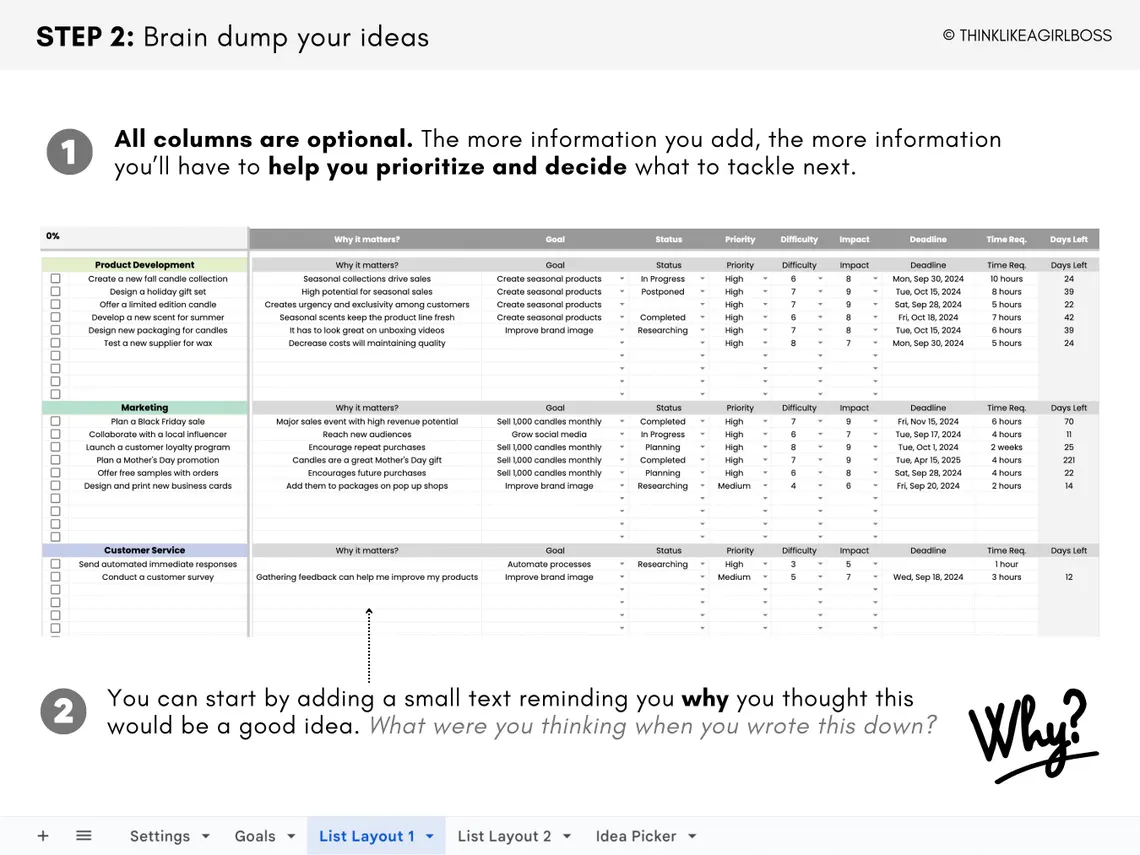 Brain Dump & Idea Tracker Template, Idea Organizer, Task Tracker ...