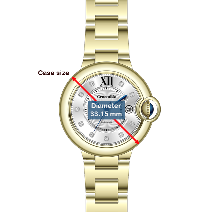 Crocodile Quartz Sunray Dial CZ Crystals Date Window Stainless Steel ...