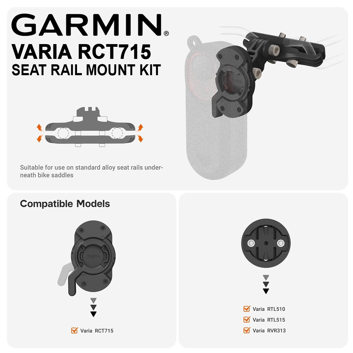 GARMIN RCT 715 Varia Rear Light Camera Cycling Light Saddle Seat Mount ...