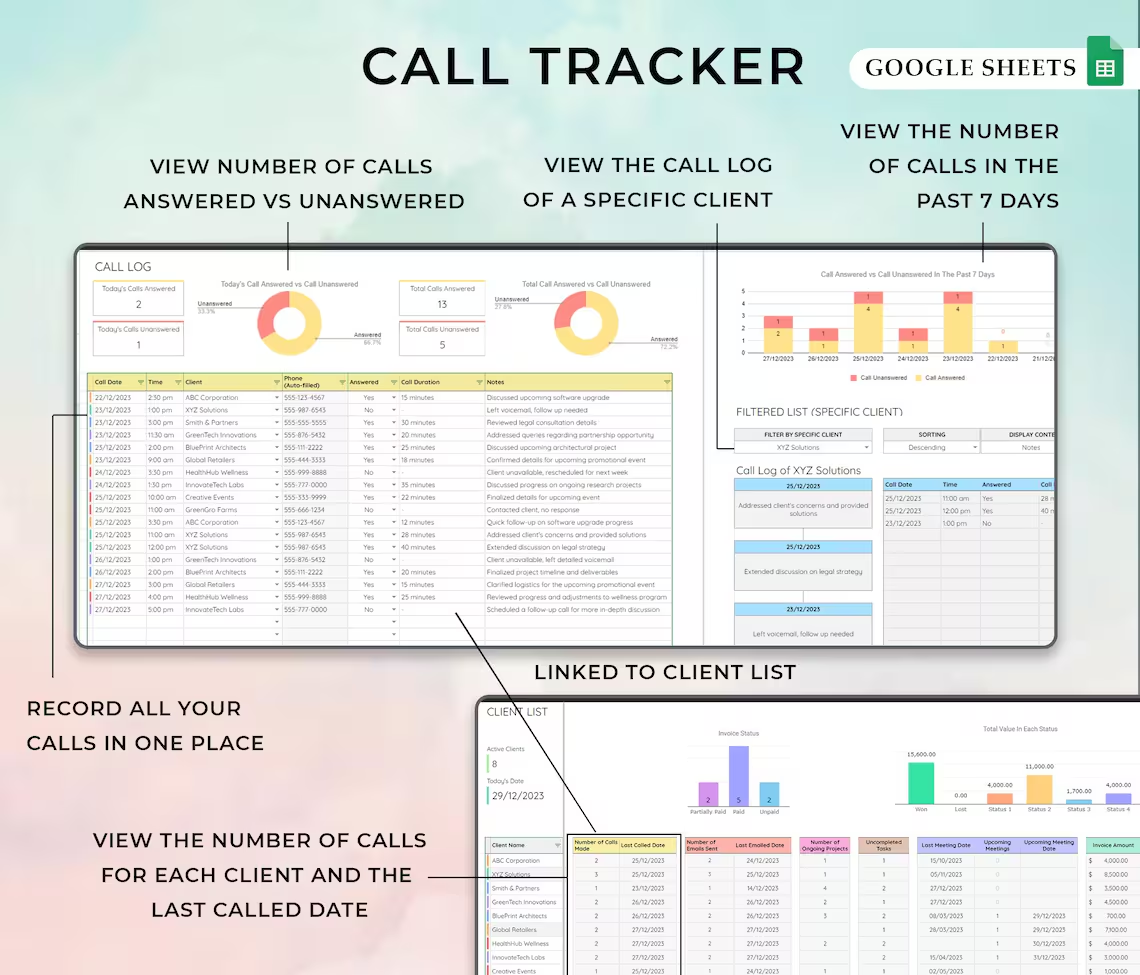 Client Tracker CRM Dashboard Small Business Template Google Sheets ...