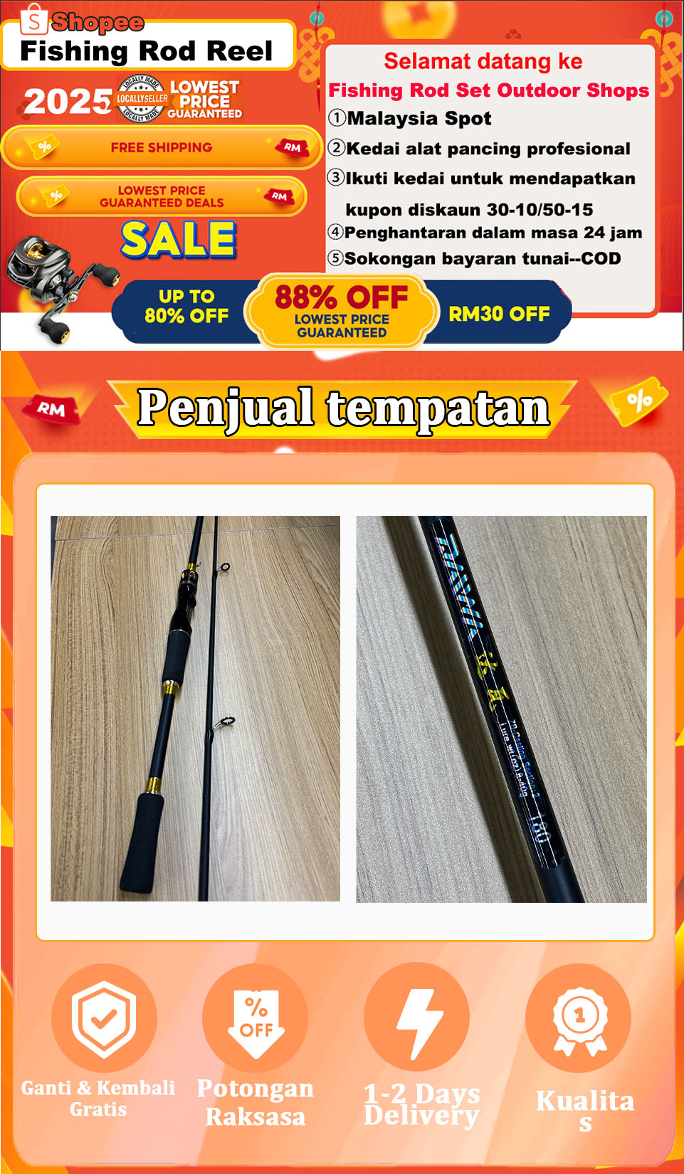 Fishing Rod Daiwa Joran Pancing UL Rod Casting Rod Spinning Rod ...