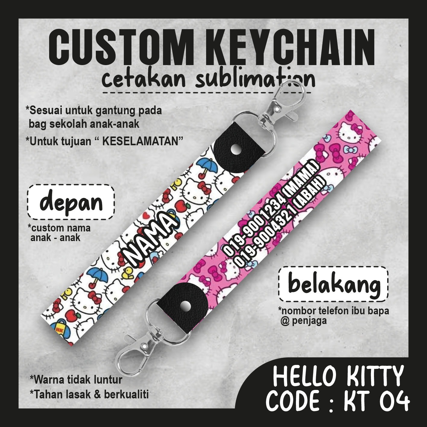 Keychain Custom Customised Gift Key Chain Nama Polyester Sublimation ...