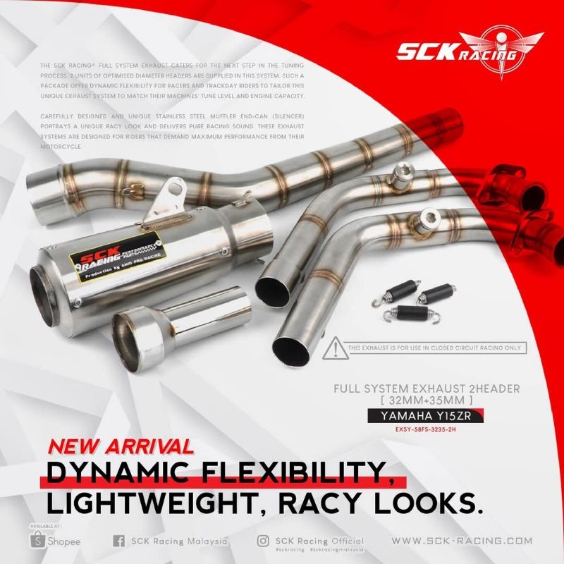 SCK RACING FULLY STAINLESS STEEL EXHAUST FULL SYSTEM 2IN1 HEADER 32 ...