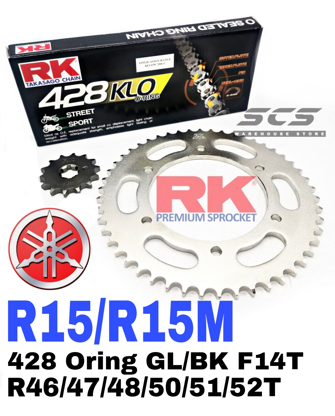 RK Sprocket Set YAMAHA R15 V3 V4 428 KLO O-Ring Rivet Black / Gold ...