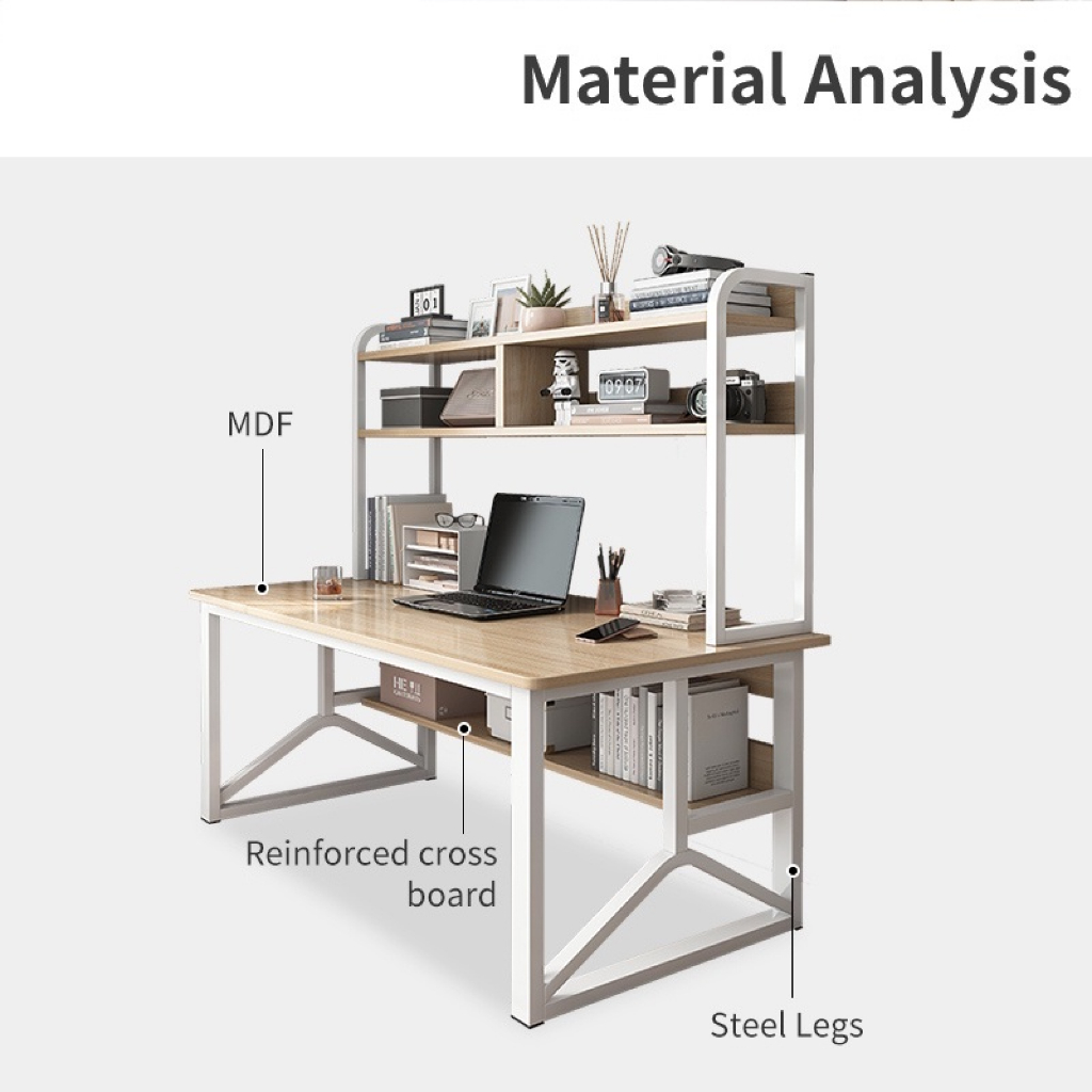 NR Computer Table With Book Shelf Student Study Table With Storage Rack ...