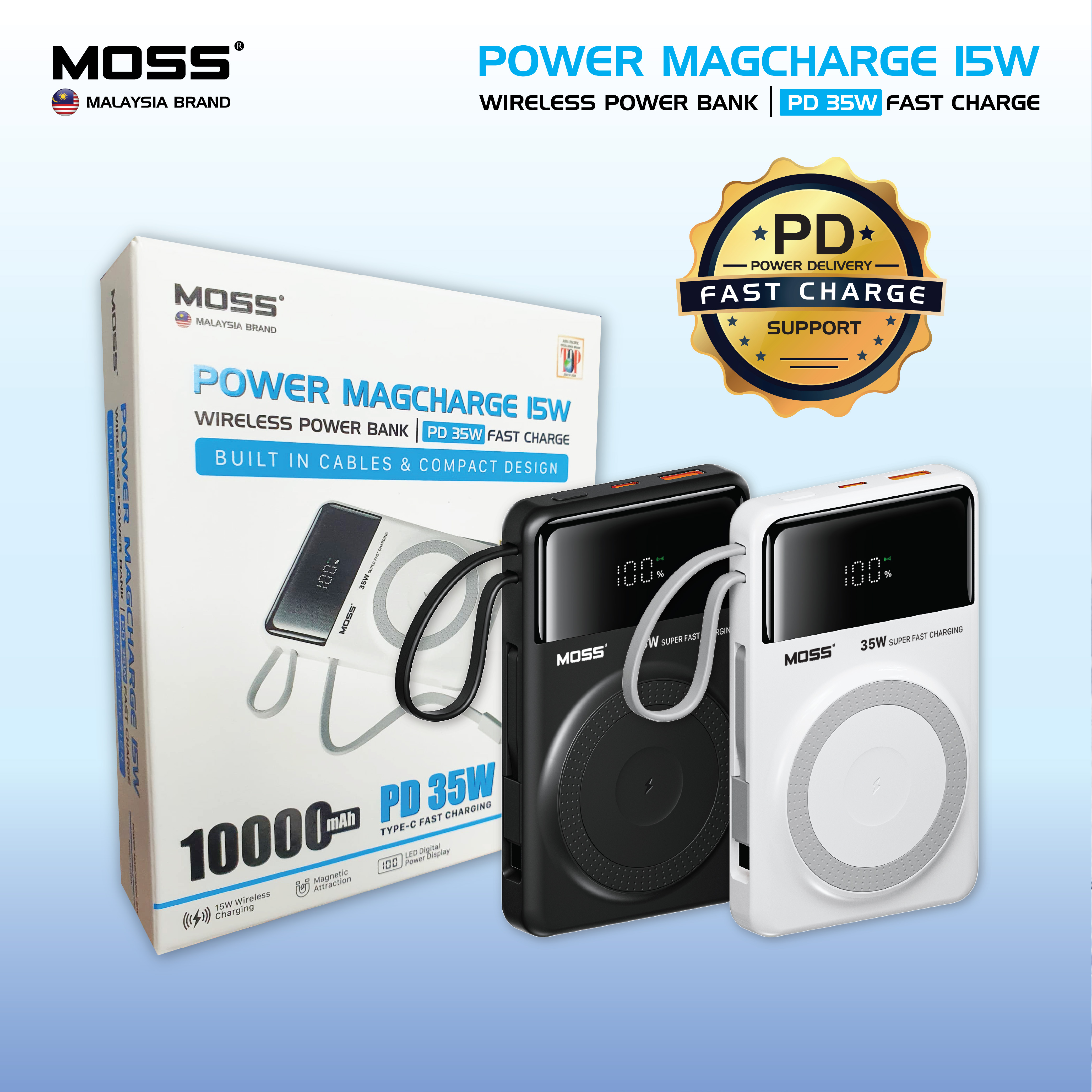 MOSS Fast Charging MagCharge Wireless Magnetic Power Bank Built-In ...