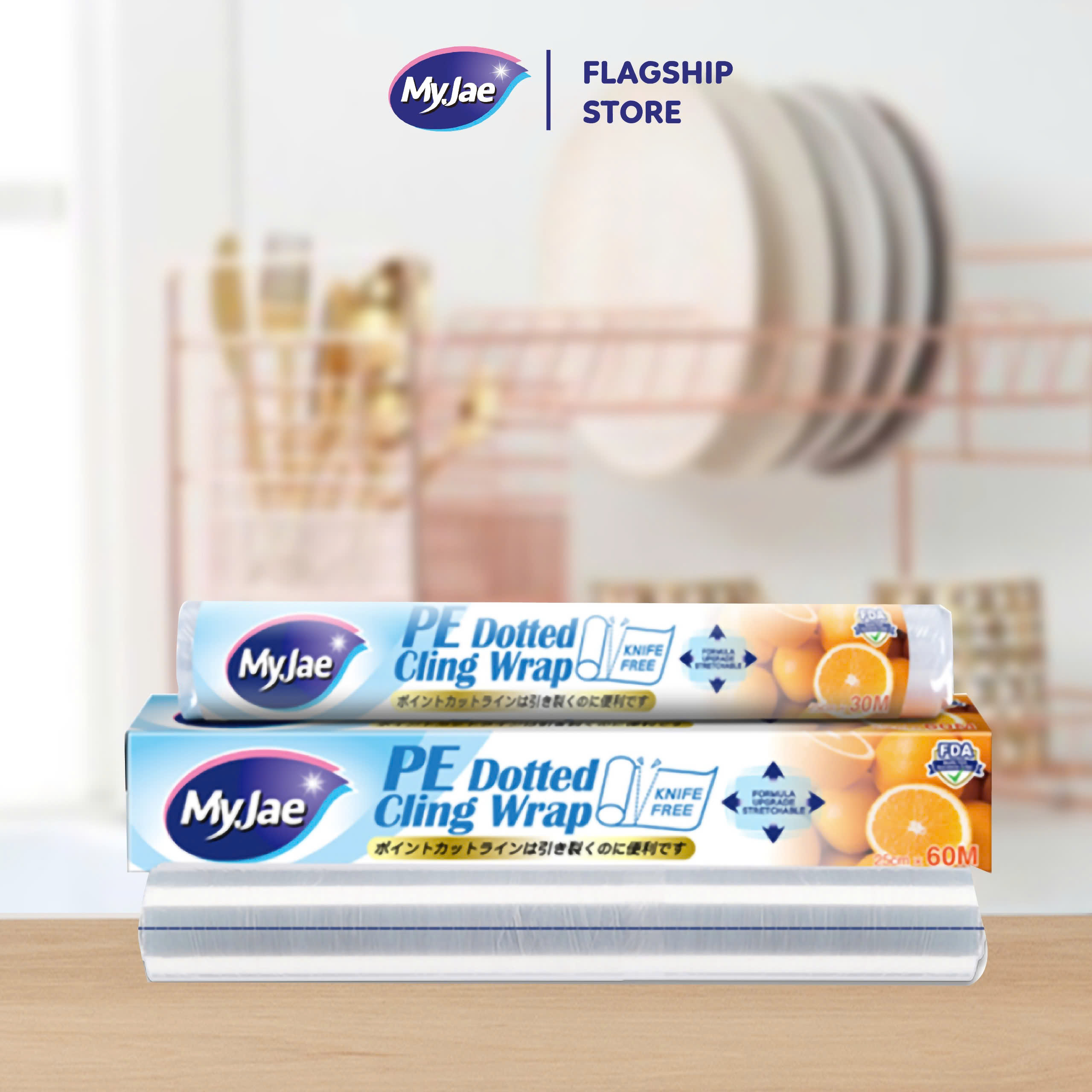MyJae PE Dotted Cling Wrap Fresh Keeping FDA Certified 60M Box Pack(M ...