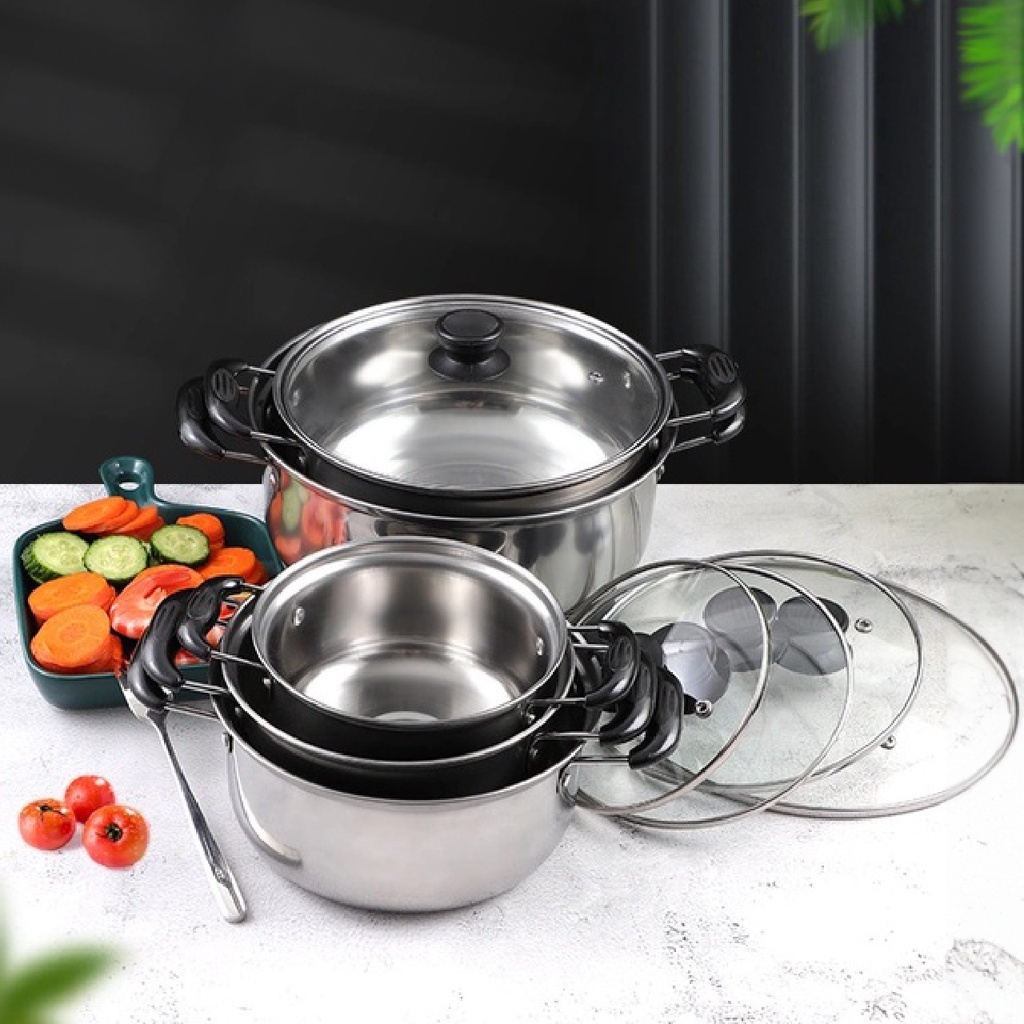 10pcs Periuk Stainless Steel Set – Cookware Soup Pot with Insulated ...