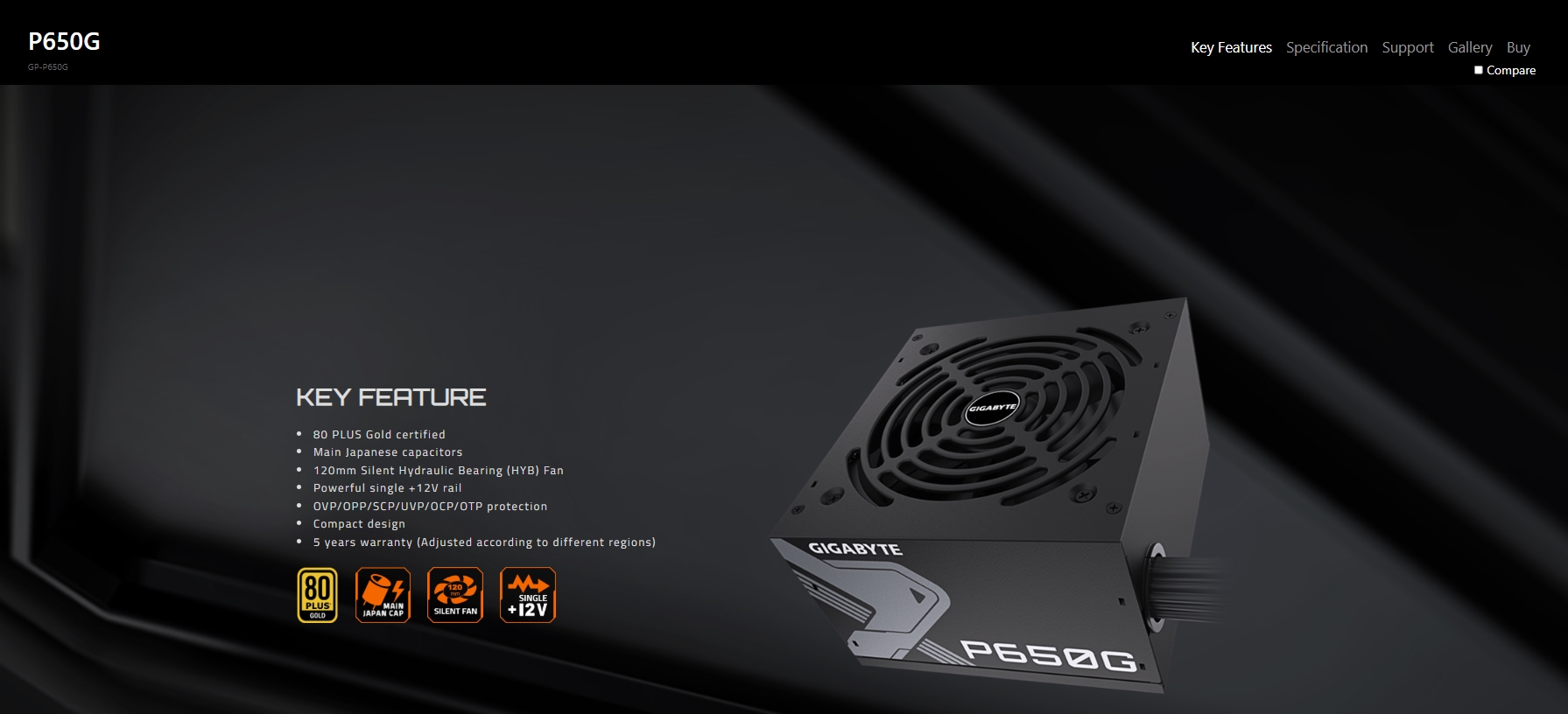 GIGABYTE P650G 80 PLUS GOLD 650W BEKALAN KUASA POWER SUPPLY PSU WITH ...
