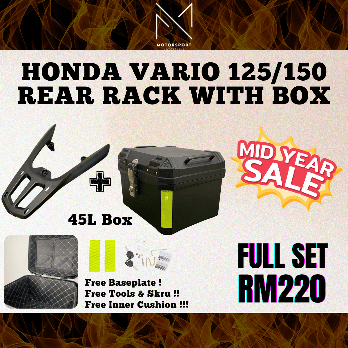 REAR RACK BOX WITH RACK VARIO 125/150 Rack Box Bracket Kotak Motorcycle ...