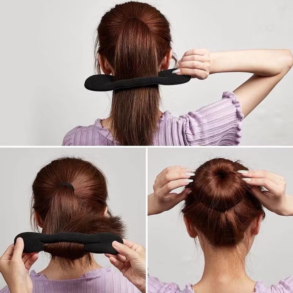 A27 【Alat Gaya Rambut Donat Bun Sponge】 甜甜圈丸子头盘发器发夹造型工具】DIY Donut Bun ...