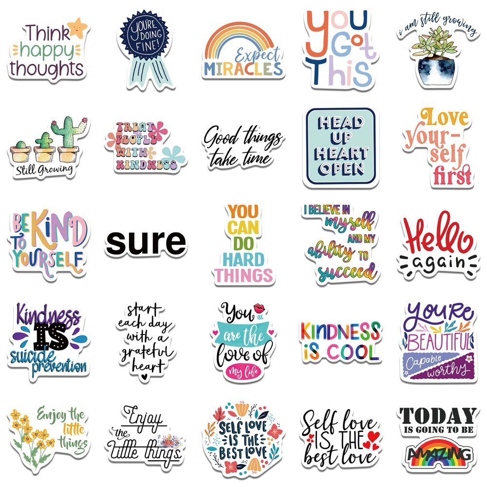 [KW] 50 pcs Sticker Kecil | Stiker Aesthetic “Positive Vibes” Ceria ...