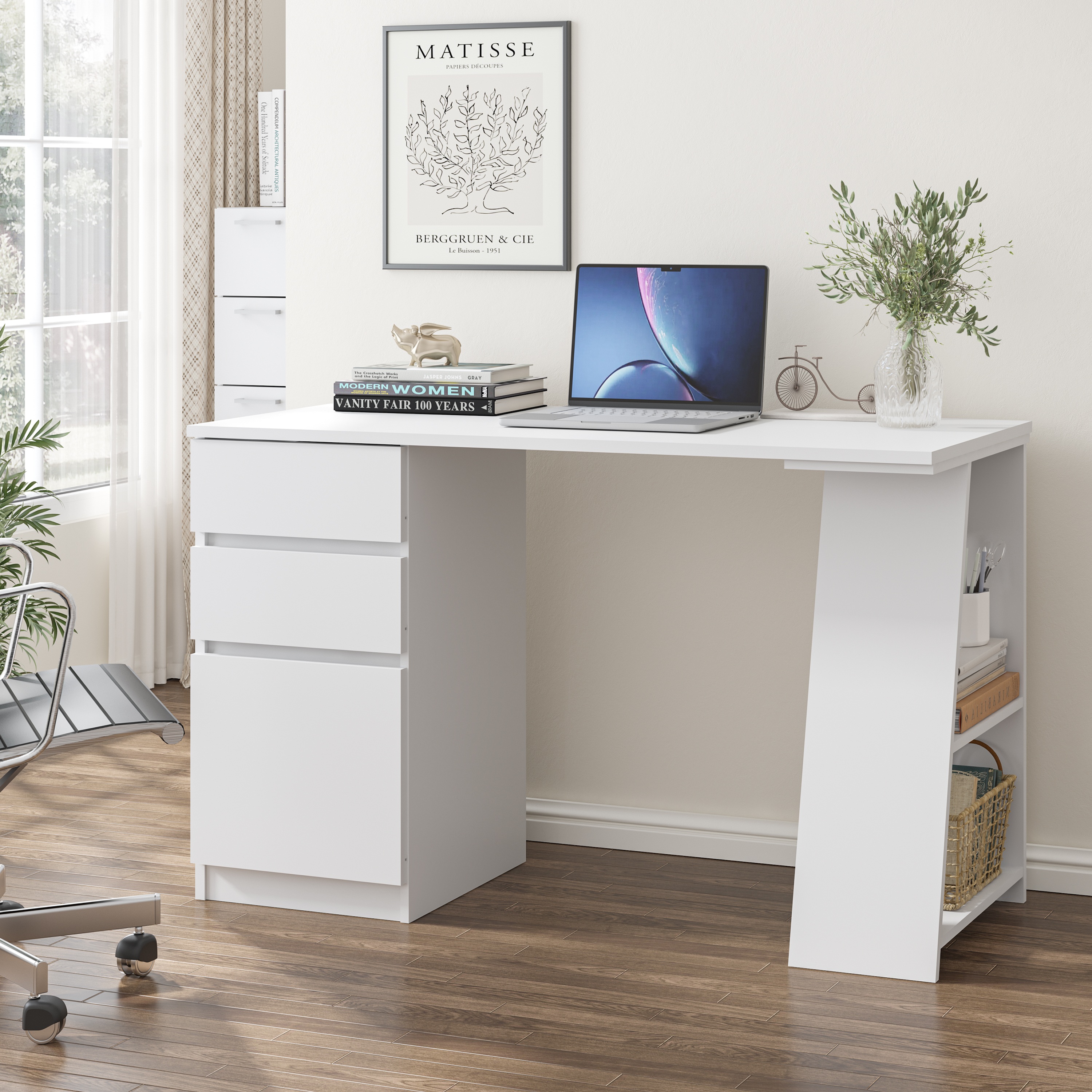 detrend Computer Desk with Drawers, 49 Inch Study Computer Desk with ...