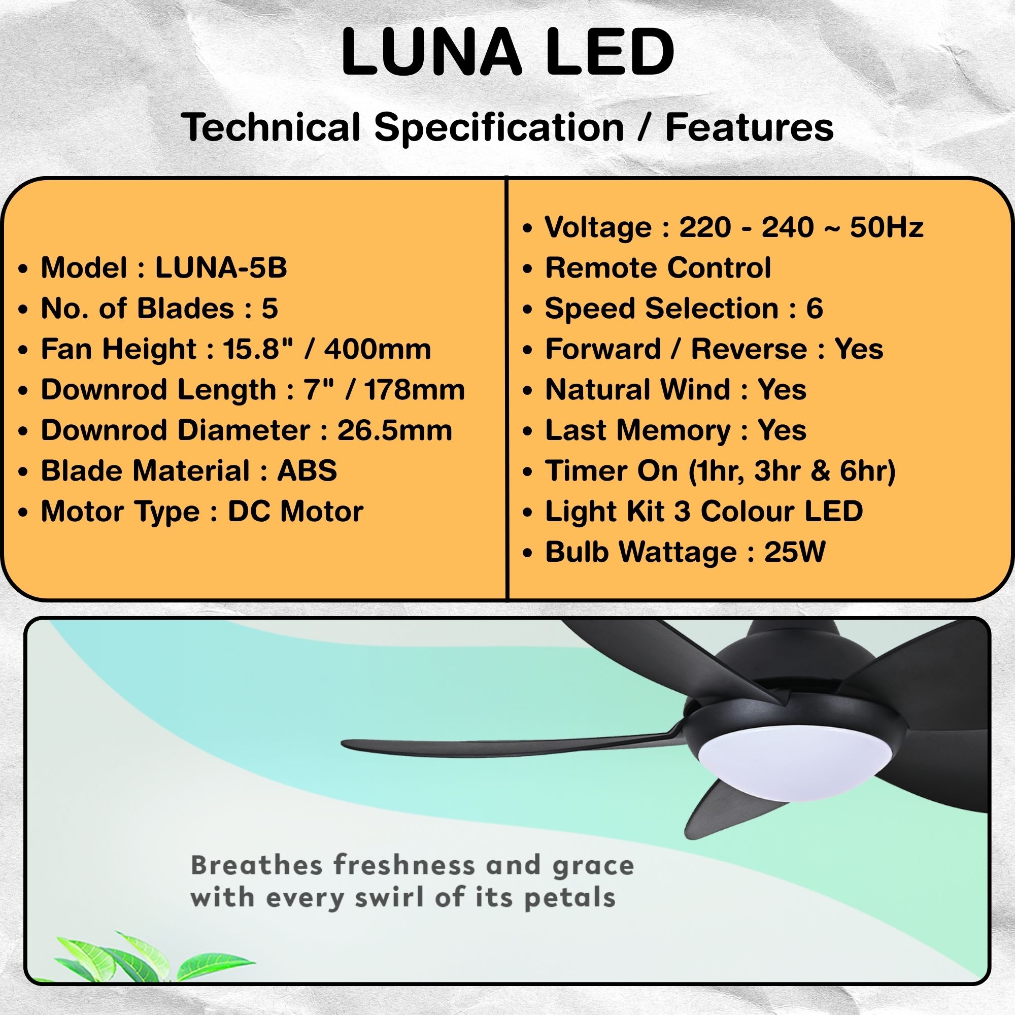 【Free Shipping + FreeGift】Alpha LUNA Remote Fan | 5 Speed | Modern ...