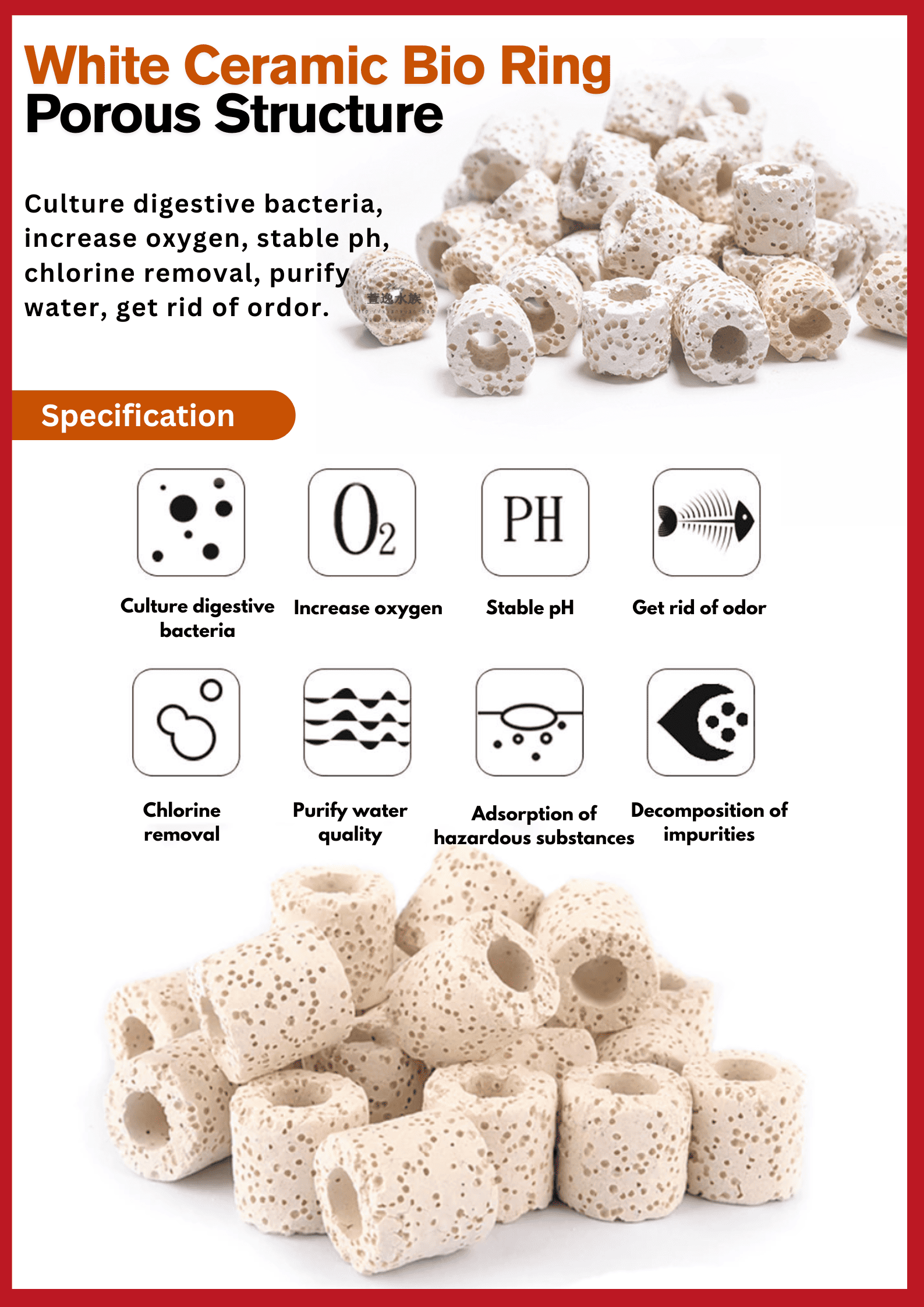 ITOSHI 2kg Aquarium Bio Filter Media Mix 3 in 1 Ceramic Ring Bacteria ...
