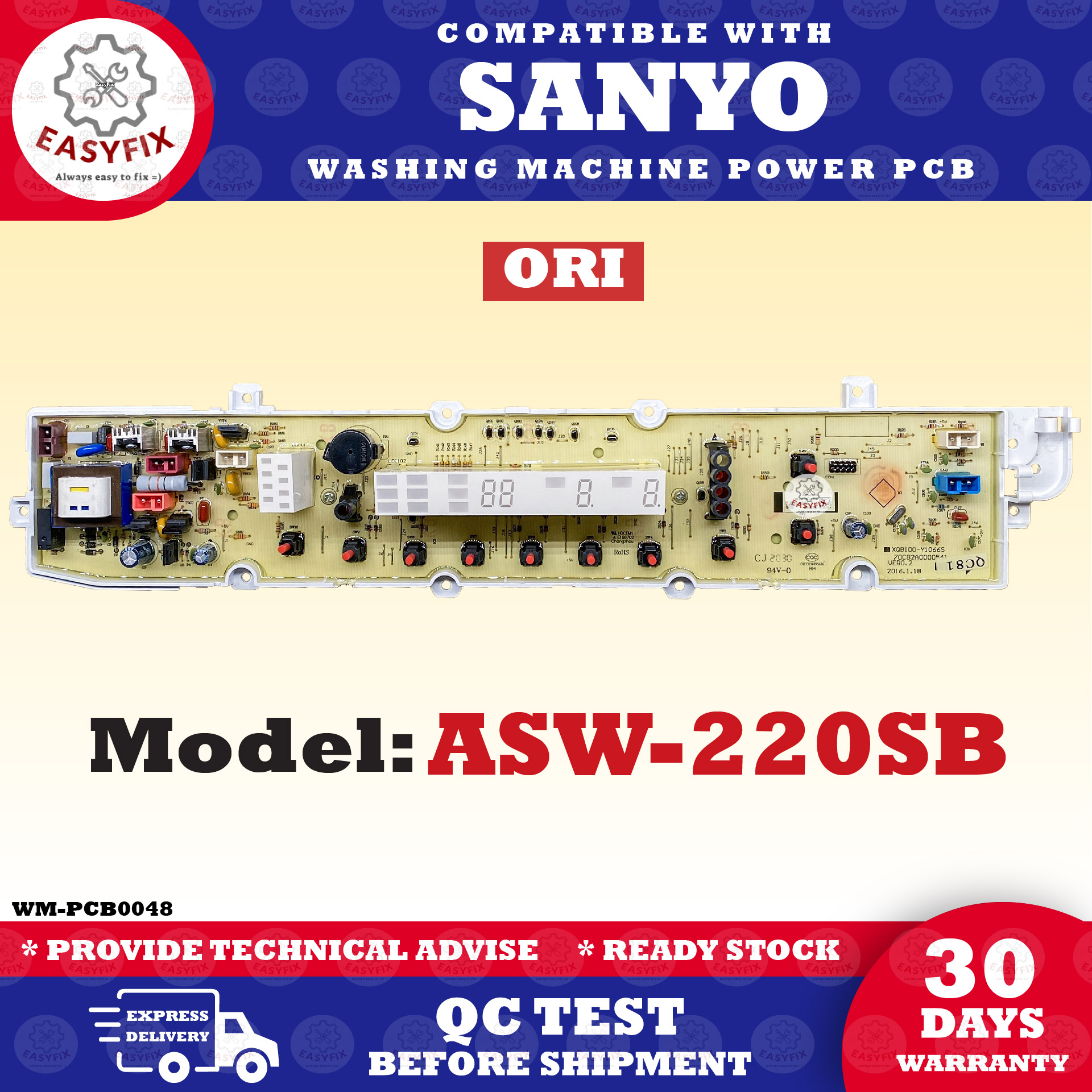 ASW-220SB COMPATIBLE WITH SANYO WASHING MACHINE PCB BOARD (CONTROL ...