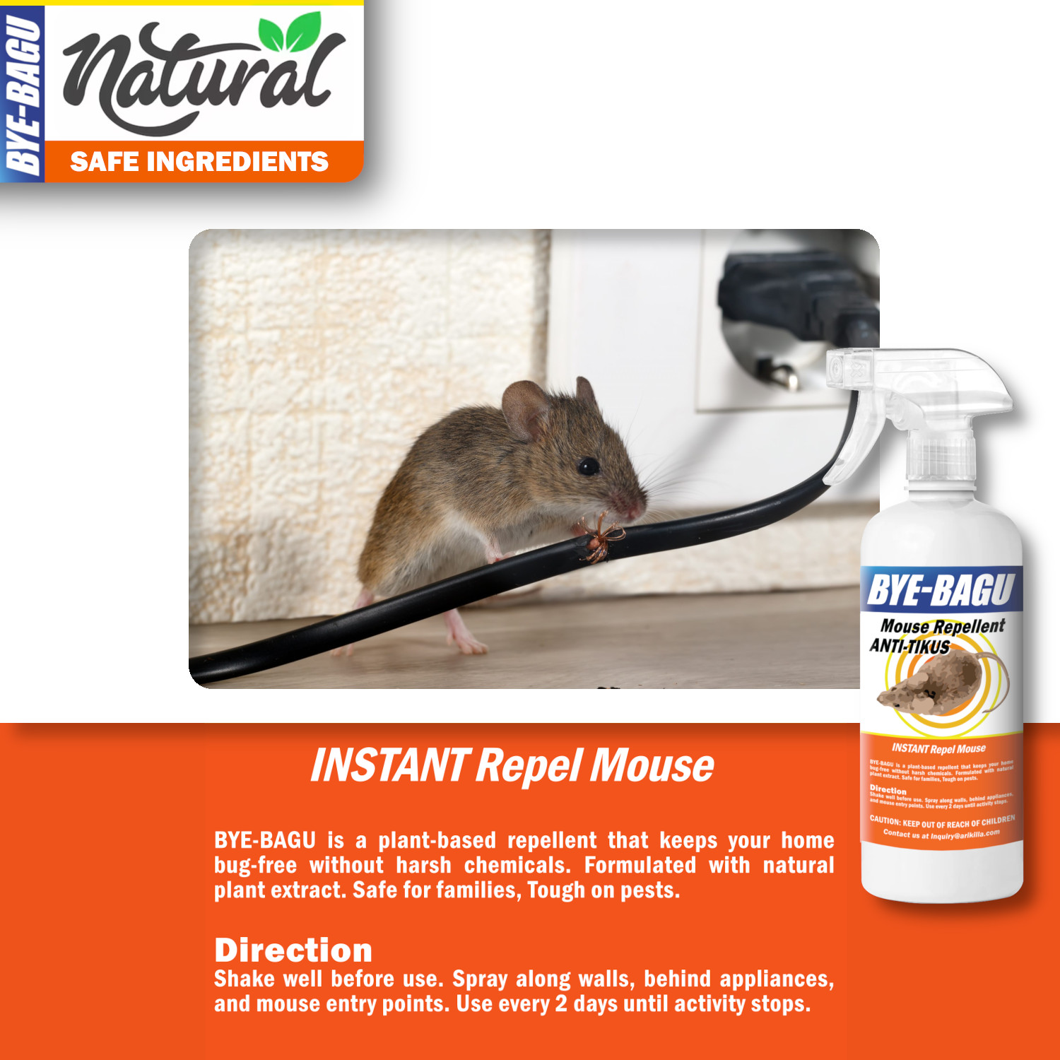 BYE BAGU Mouse Repellent Spray Rodent Repellent Natural Anti Mouse ...