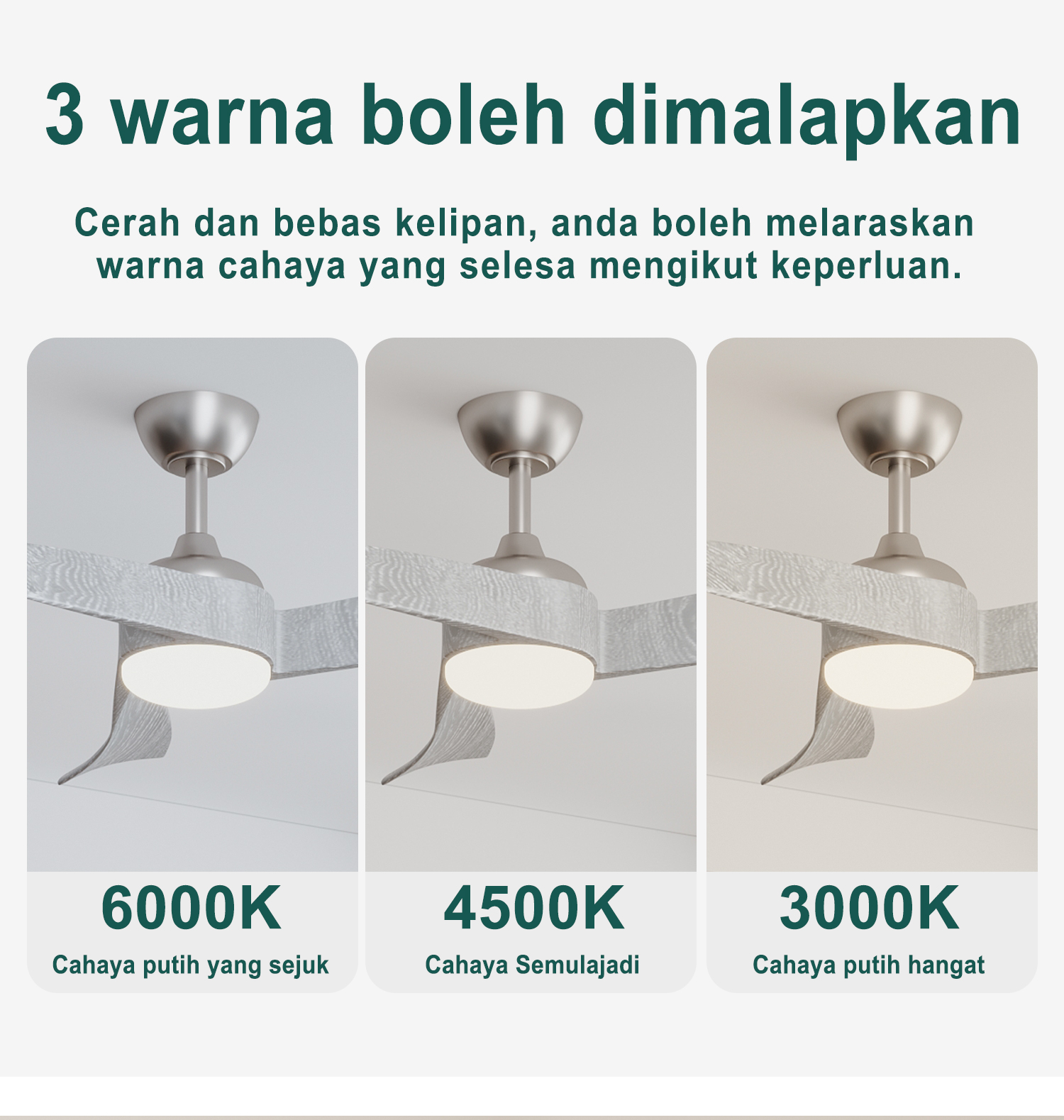 Kipas siling 52 inci, lampu kipas LED kayu pepejal, ruang makan, ruang ...