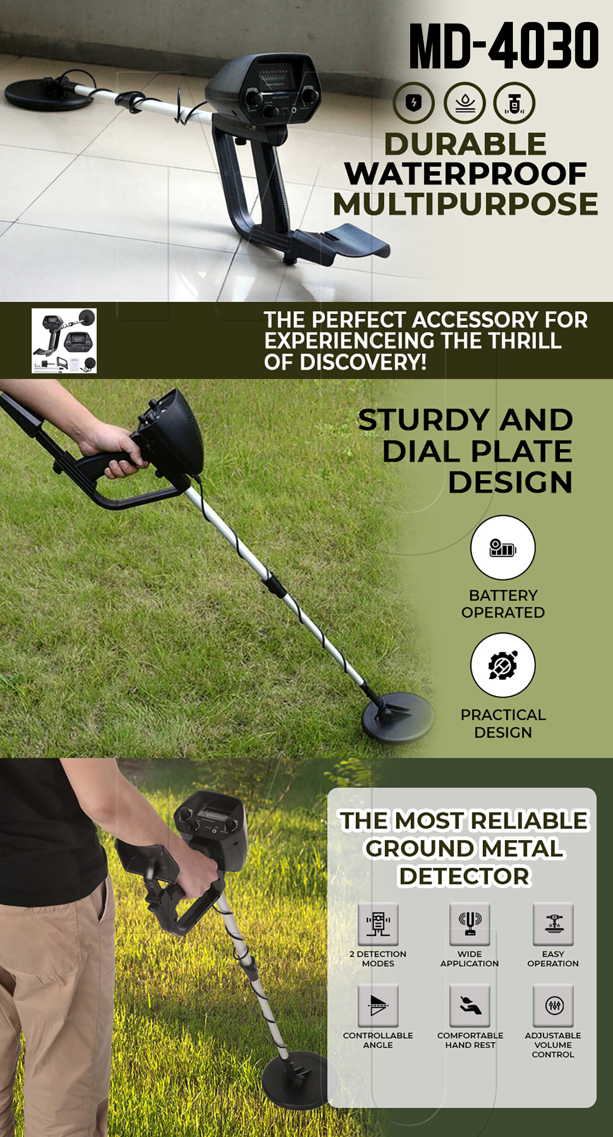 MD4030 Metal Detector Gold Treasure Hunter Tracker Seeker Underground ...