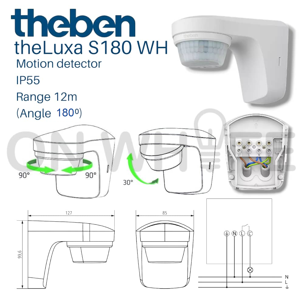 THEBEN MOTION SENSOR theLuxa S180 WH IP55 WALL TYPE | Shopee Malaysia