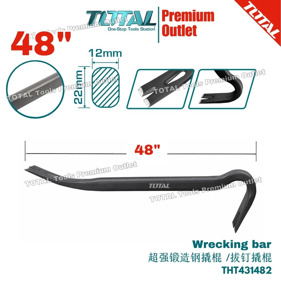 TOTAL Tools 14''/ 24'' Strong forged steel crowbar/nail puller crowbar ...