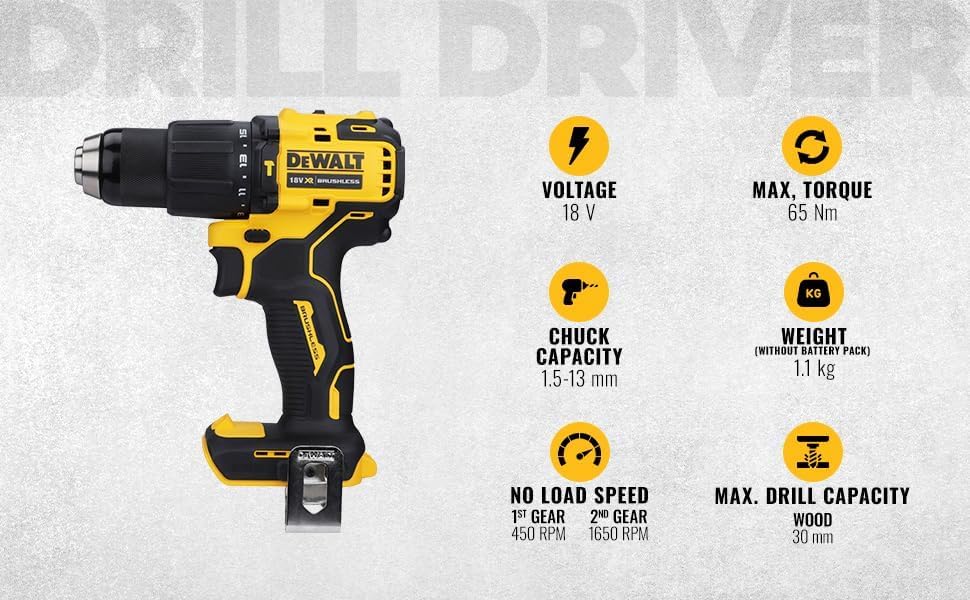 DEWALT DCD709N-XJ 18V/20V XR Compact Brushless Hammer Drill Driver ...