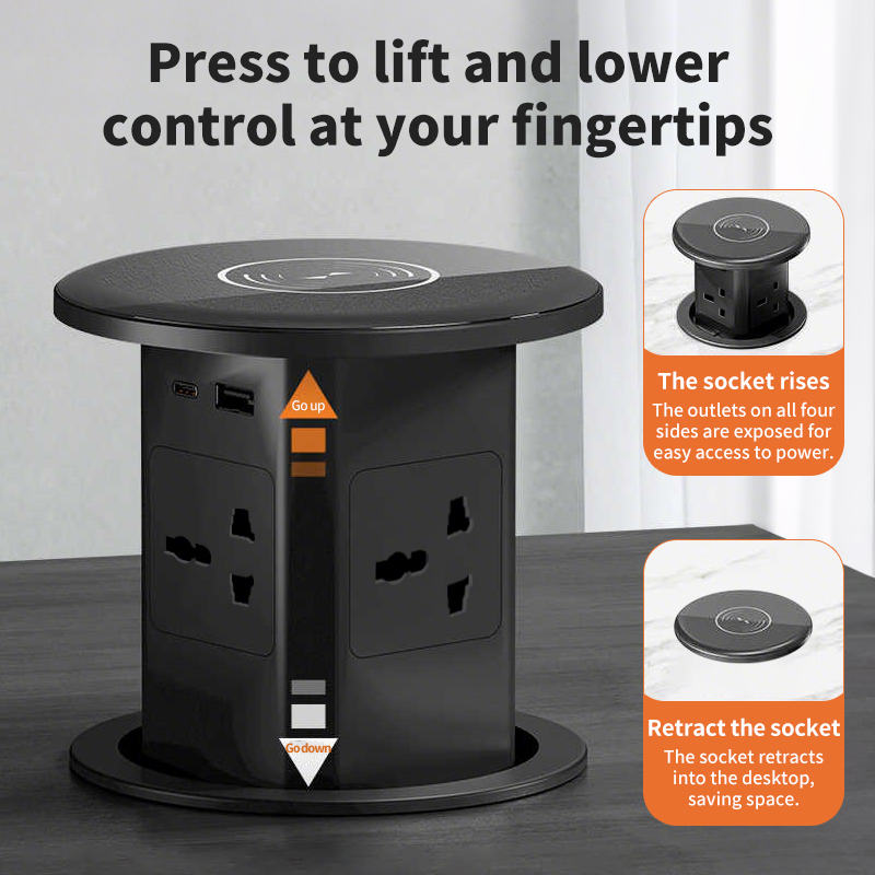 HAIKO Smart Lift Pop-up Socket 18W Wireless Charging USB/Type-C 3-Pin ...