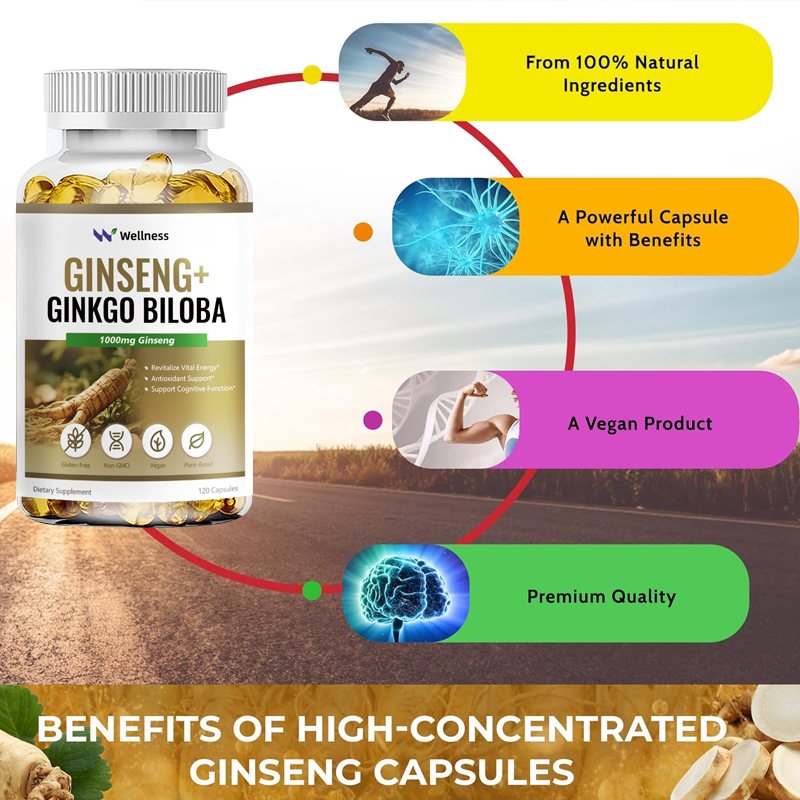 Wellness Ginseng + Ginkgo Biloba 1000mg Supports Cognitive ...