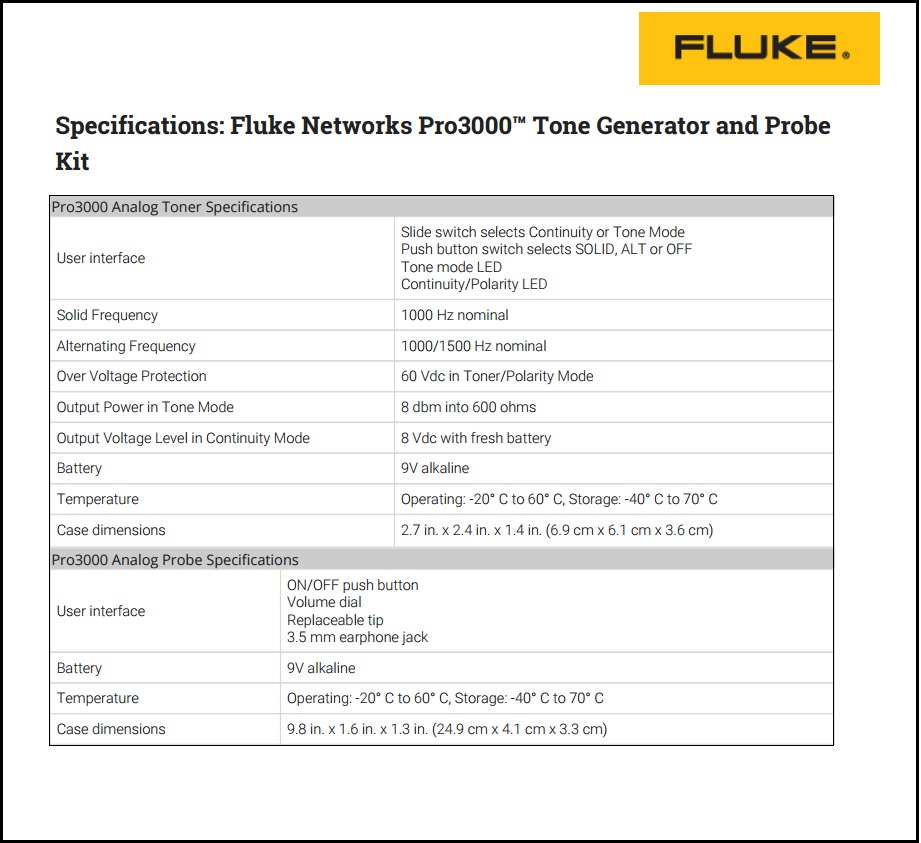 Fluke Networks Pro3000 Tone & Probe Kit, Kit Nada dan Pengimbas Fluke ...