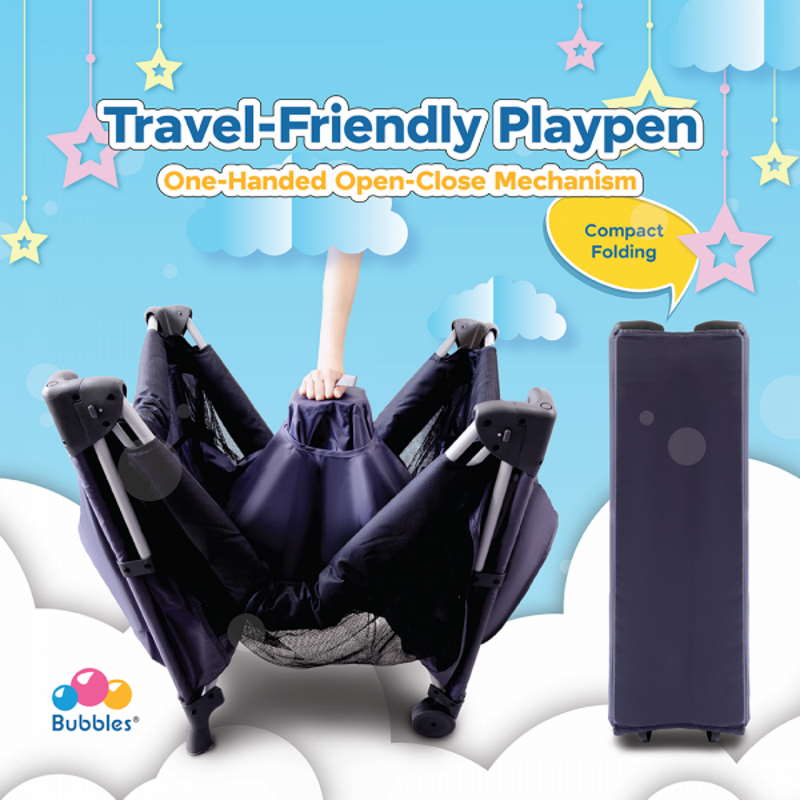 Bubbles Perfecto Playpen (Grey) Portable Baby Cot Warranty 1 Year