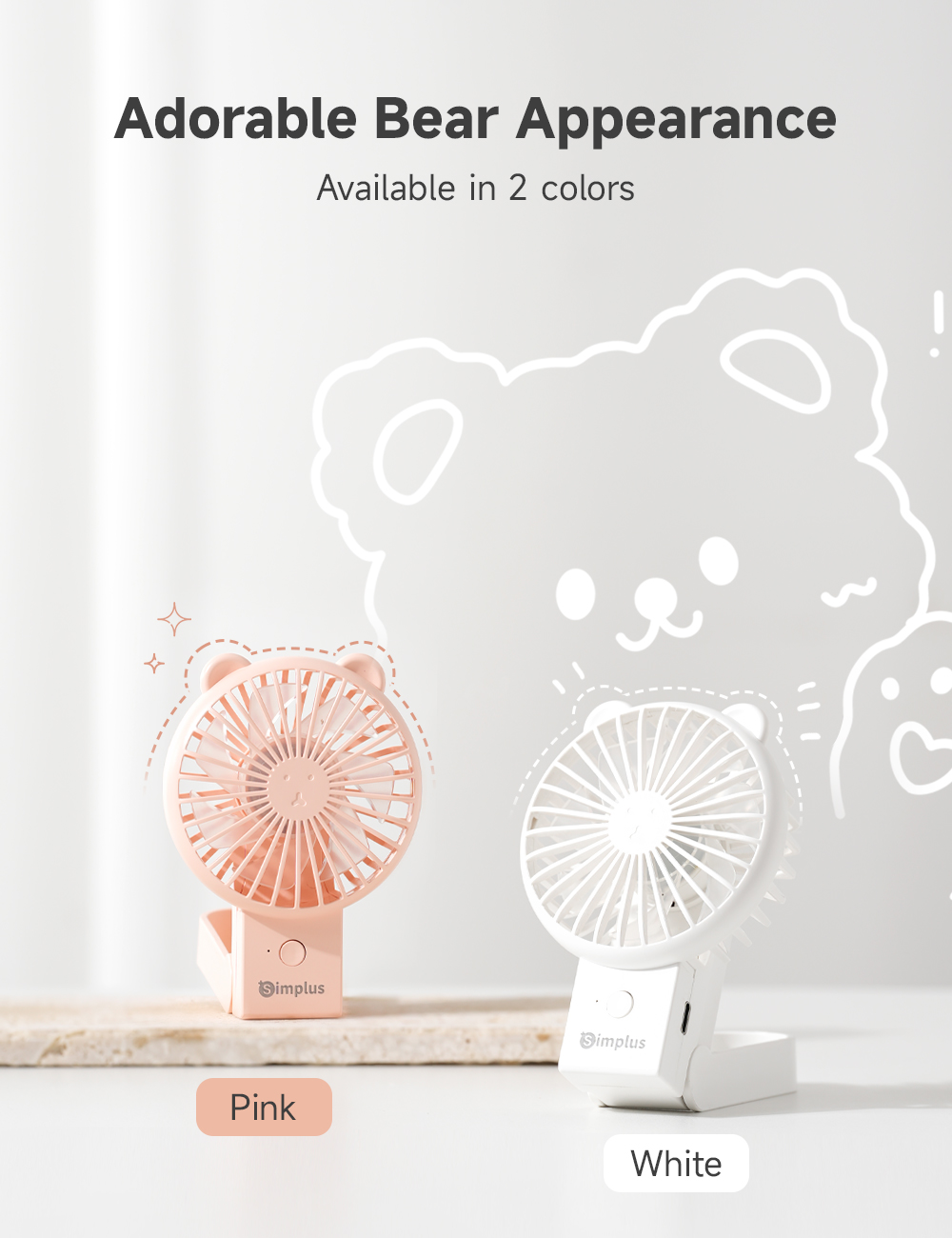 Simplus Handheld Fan | Cute Mini Portable Foldable | 3 Speed Settings ...