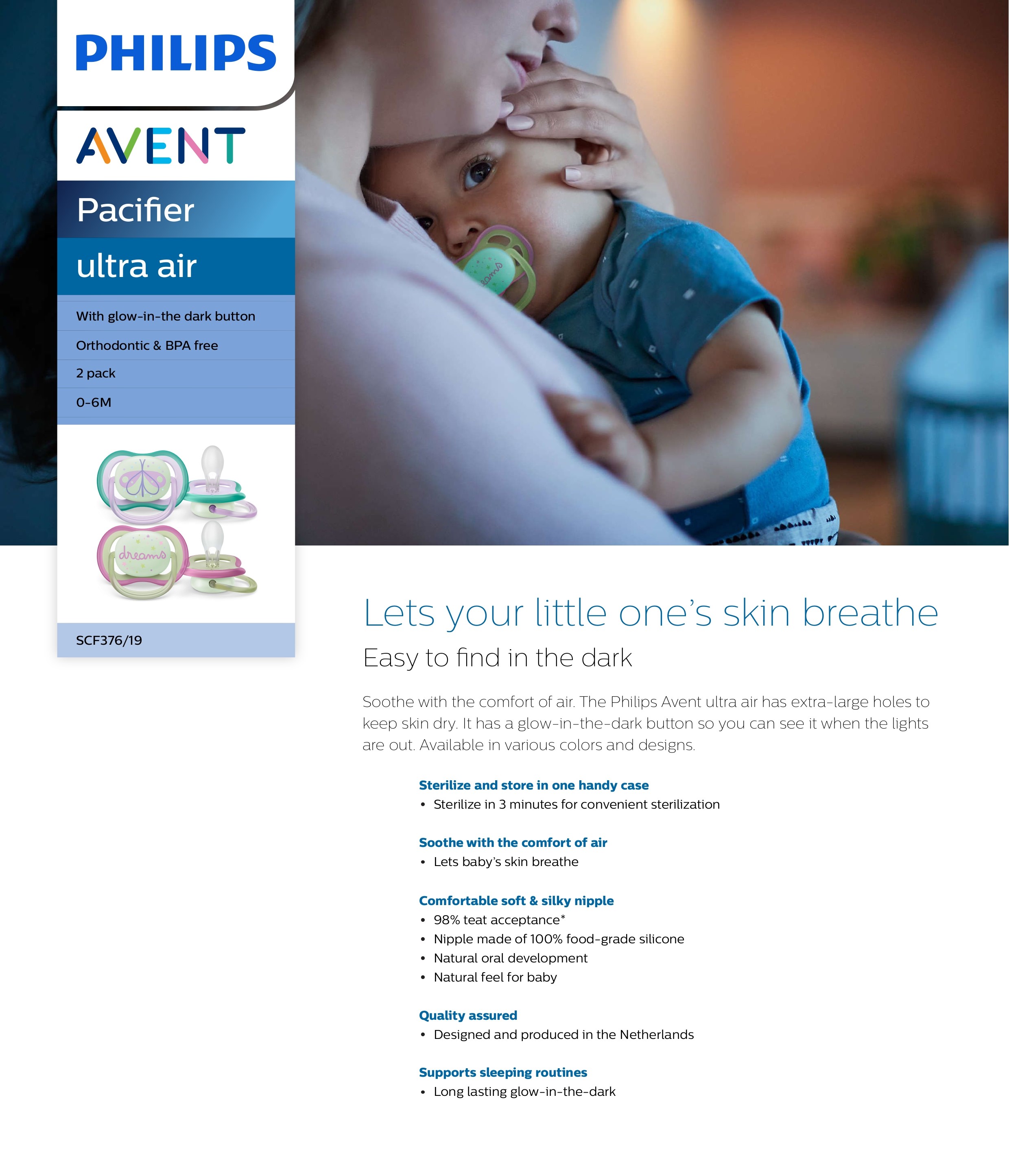 [New] Philips Avent Ultra Air Nighttime Neutral Pacifier 0-6m ...