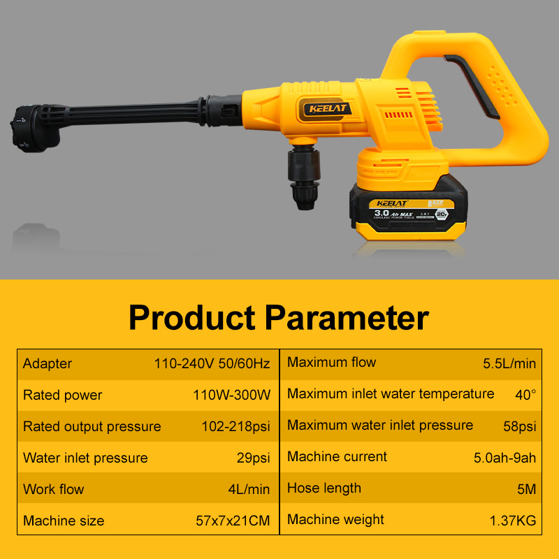 Keelat Kpw009 Water Jet Cordless High Pressure Car Wash Gun Mesin Cuci 