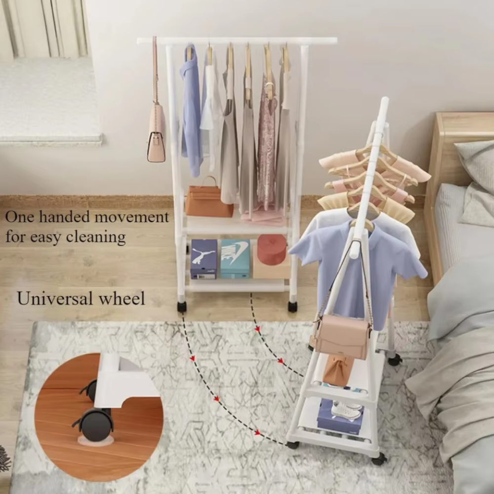 Garment Rack Wheel Triangle Hang Clothes Coat Shoes Simple Rak Besi ...