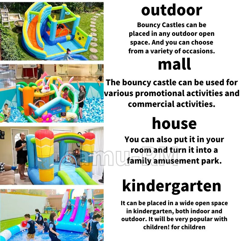 🔥12-Hour Ship🔥 Inflatable Slide Playground Outdoor Kids Play House ...