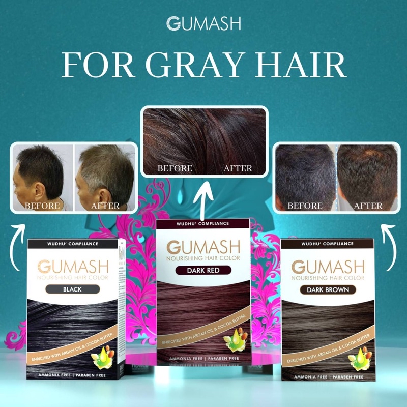 GUMASH Hair Color Pewarna Rambut Halal Telap Air Sah Solat Warna Cantik ...