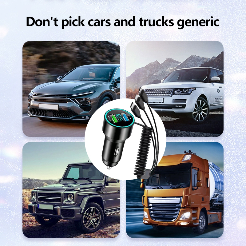 66W Car Charger Fast Charging Adapter Dual USB with 3IN1 Stretchable ...