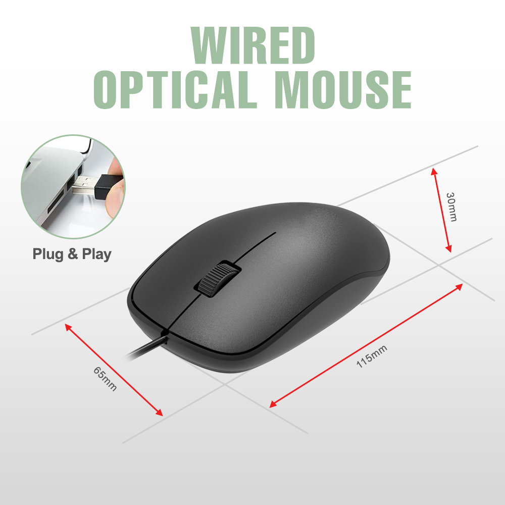 Dmes DM2 Wired Optical Mouse 1000 DPI Full-Size Ambidextrous Design USB ...