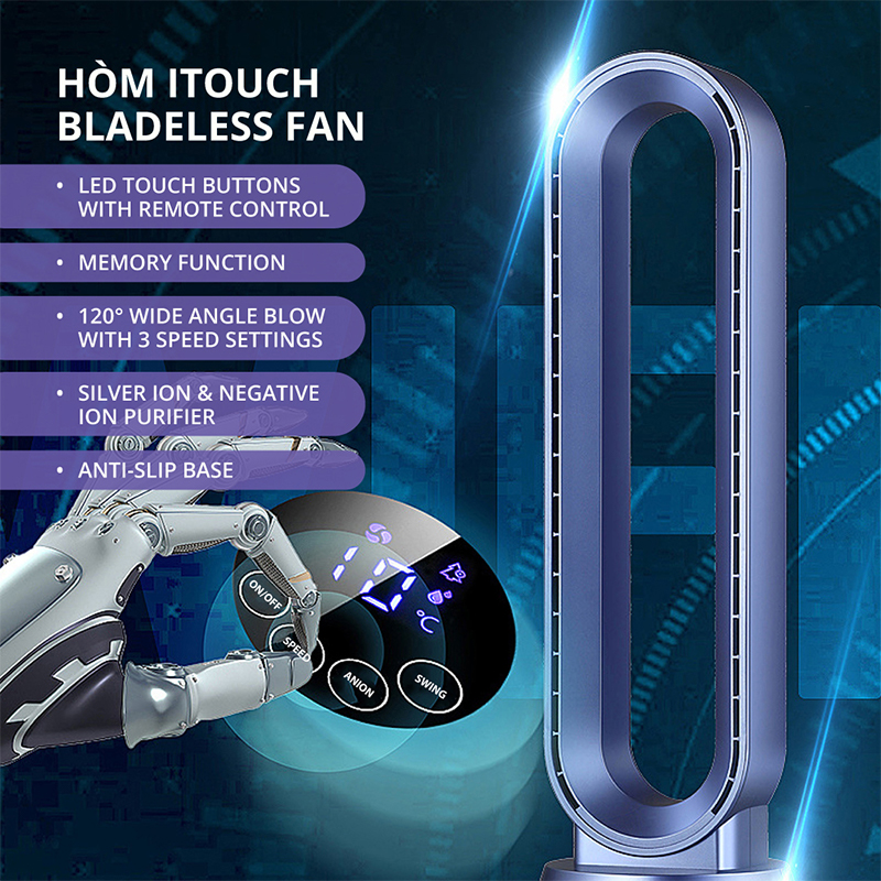 HÒM 40-Inch Remote Controlled Bladeless Tower Fan, 6-Meter Airflow ...