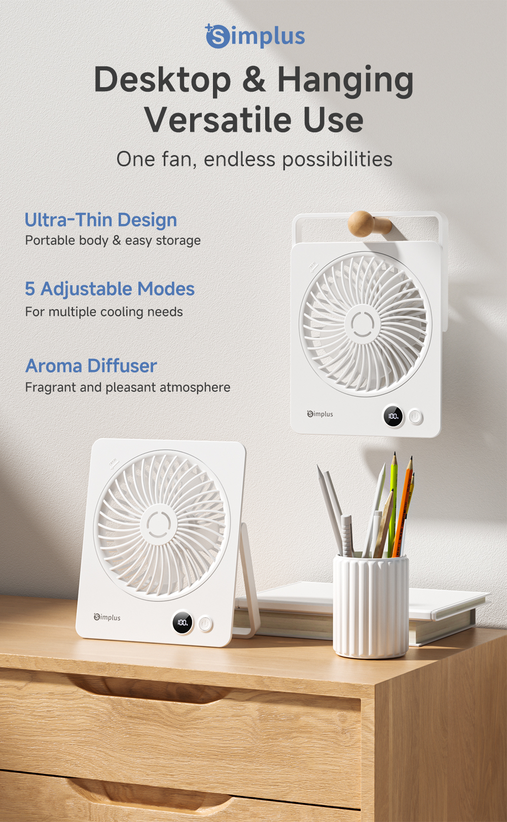 Simplus Desk & Table & Hanging Fan | 5 Modes | Aromatherapy Function ...