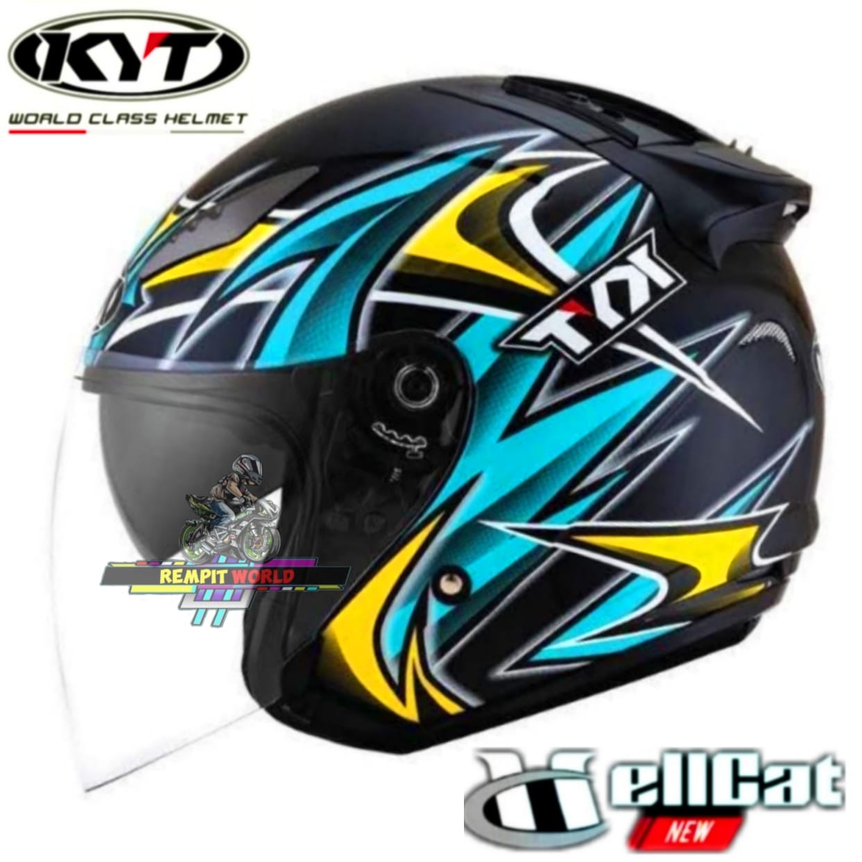 HELMET KYT HELLCAT GALAXY BIKE BLACK AQUA / BLUE 100%ORIGINAL KYT ...